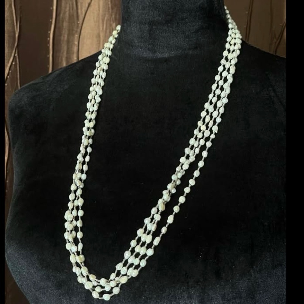 Vintage Multi-Strand White Baroque Pearl Beaded Necklace
